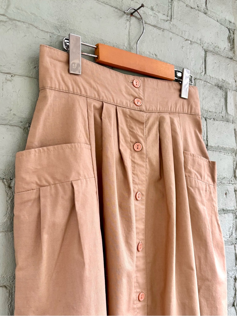 Vintage Beige Button-Front Midi Skirt - Picture 7 of 8